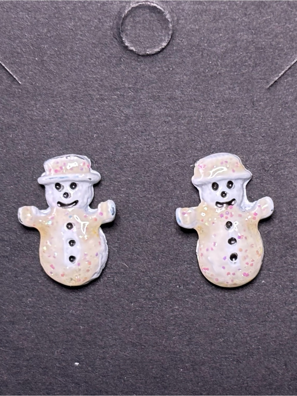 Kids Iridescent White Snowman Stud Earrings